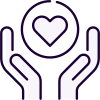 Care hands with a heart icon